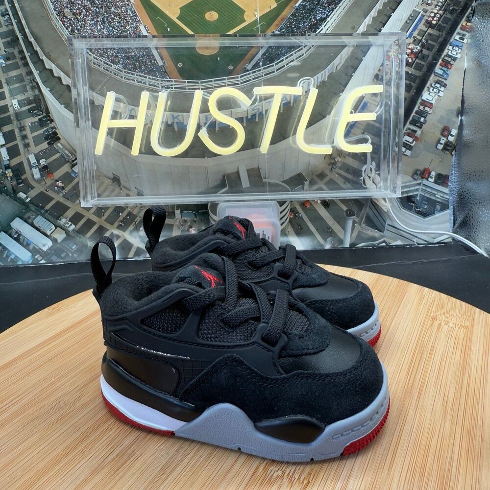 Jordan 4 RM Toddler (TD) Black/Varsity Red-Wolf Grey Sz 4C